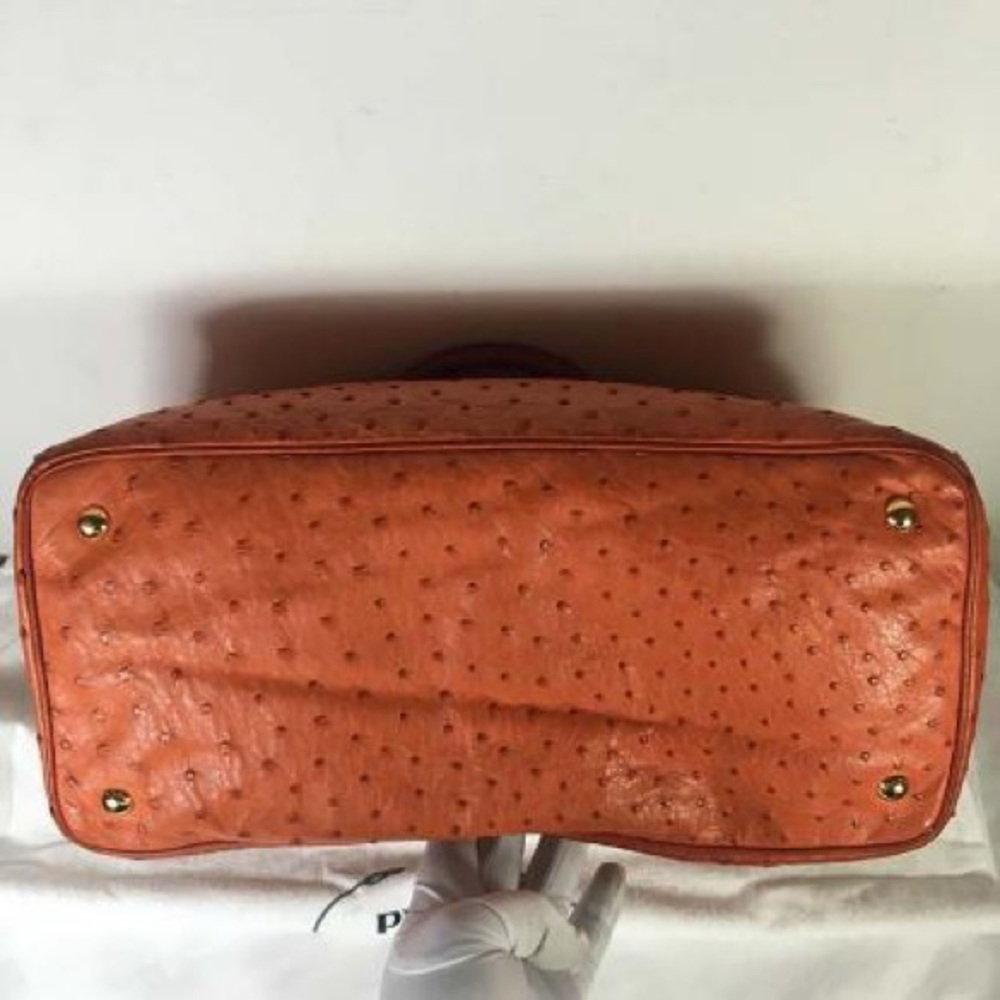 Prada Orange Ostrich Leather Satchel Tote Bag - Picture 3 of 8